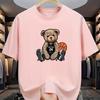 Men's Summer 100% Cotton Fashion Casual Loose Large Size Casual Bear Print Sports Round Neck Short-sleeved T-shirt Tops