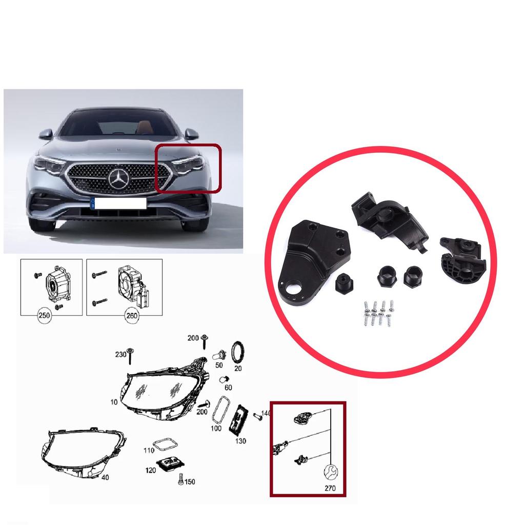 EHL572-1 Headlight Holder Mount Repair Bracket Tab Set Left Side for Mercedes E Class W213 X213 W238 C238 A238 2016-2020