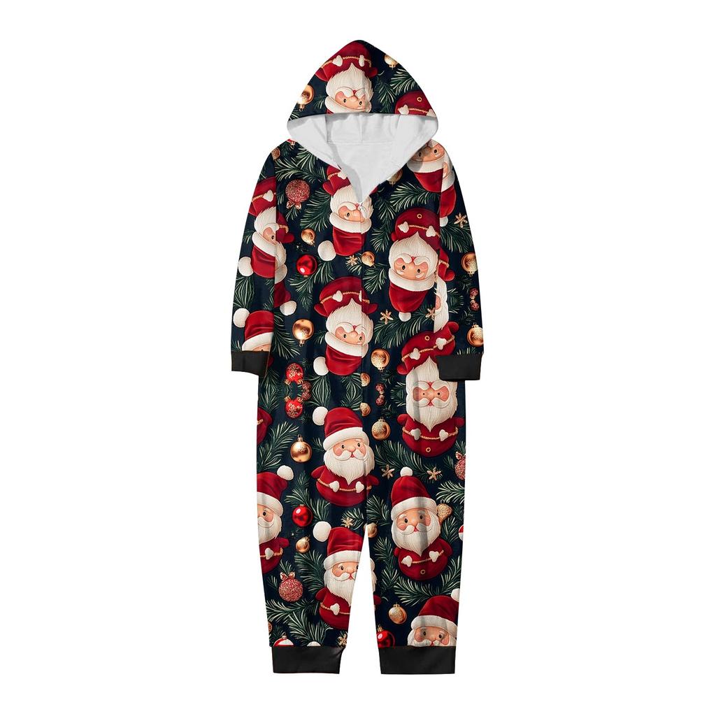 Christmas Print Parent-Child Outfit Hooded Zipper One-Piece Fashionable Home Suit Set
