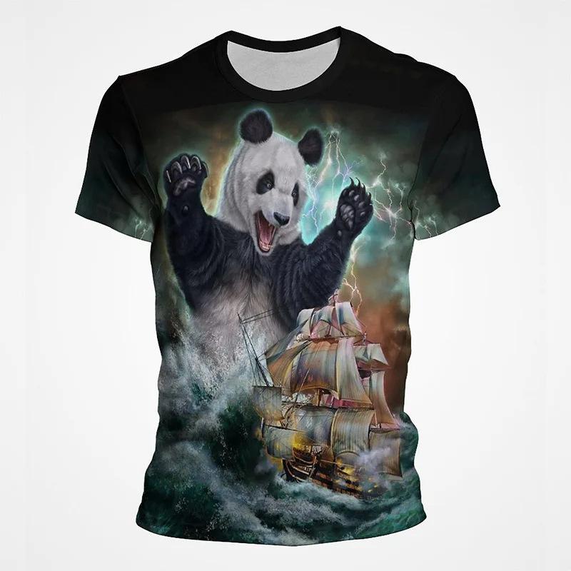 Summer Round Neck 3D Animal Pattern Print Top Fashionable Casual Short Sleeved Men's T-shirts