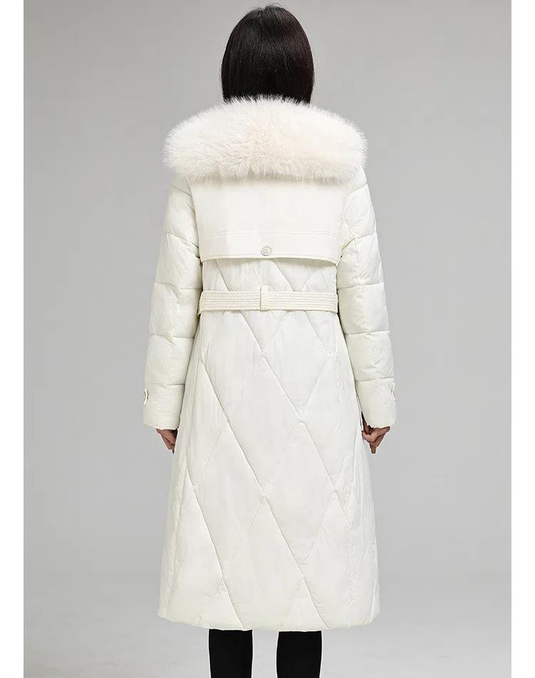 Stor størrelse Høst og vinter damefrakk ensfarget pelskrage midje slanking mellomlang fortykket vindtett damejakke