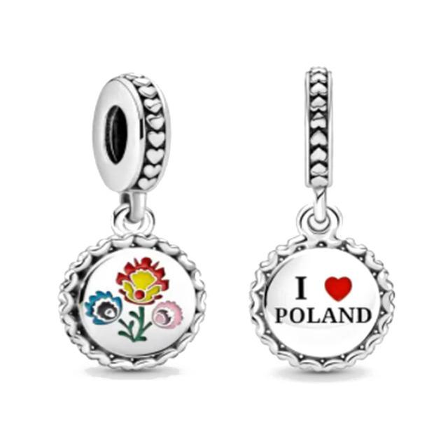 Heart Shape National Flag Dangle Charms For Originalcharms Pandentbracelet Trinket Copper Charm Bead For Women Jewelry