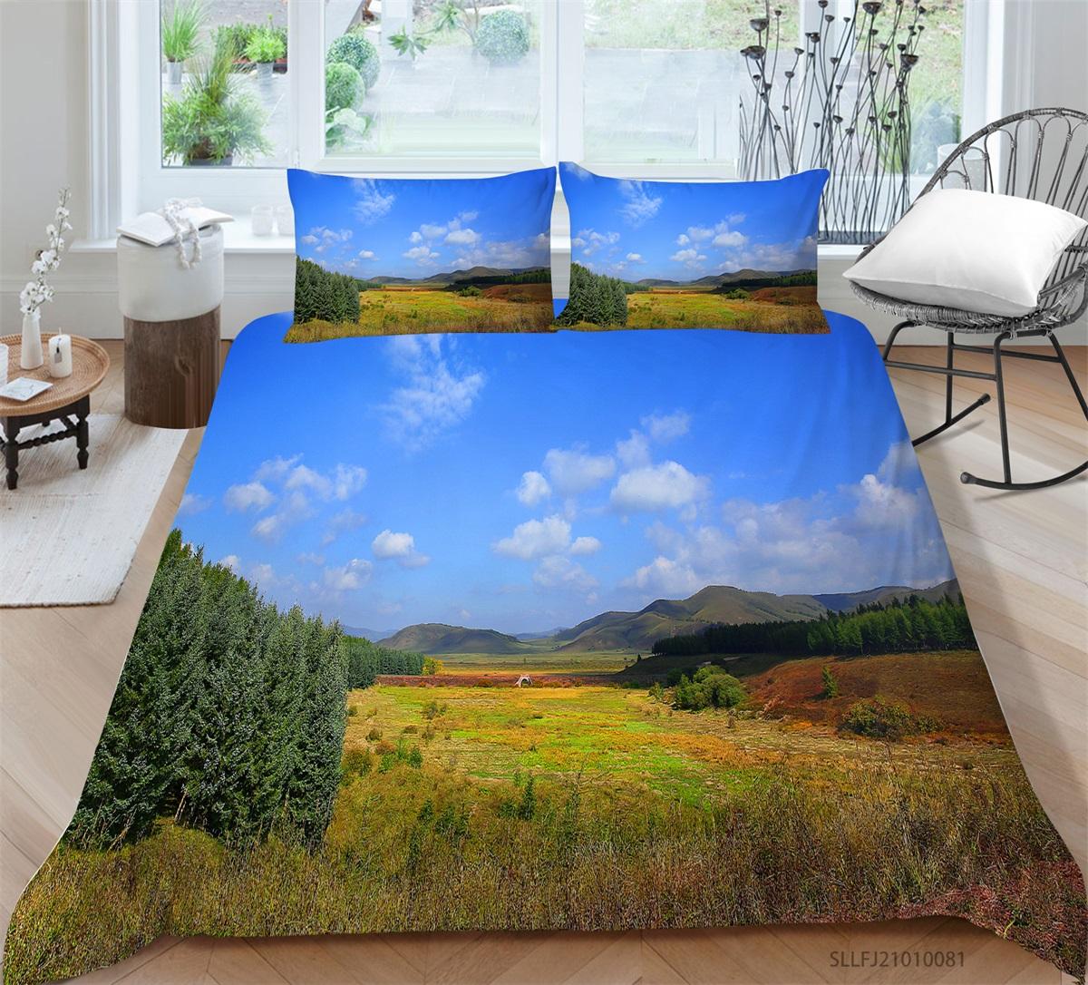 

Роскошный домашний комплект постельного белья с 3D лесным узором, полноразмерное пододеяльник и наволочка с пейзажным принтом, моющиеся и удобные постельные принадлежности для спальни EU Single 135x200cm