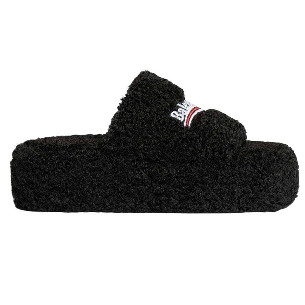 Balenciaga Furry Platform Slides 'Black' Women's 762826W2DO11096
