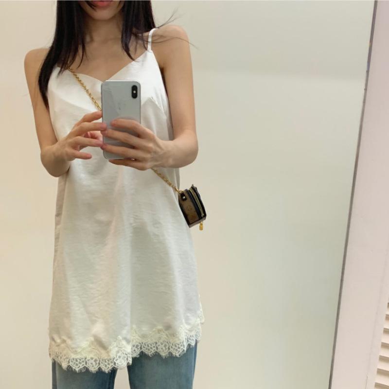 2026 Korean Lace Patchwork Slimming Midi Camisole Dress