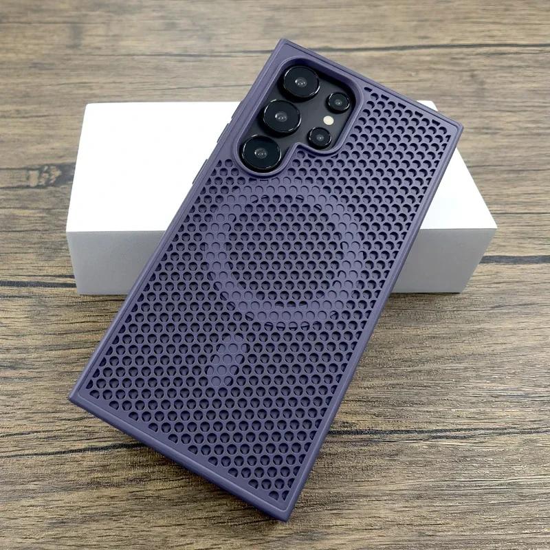Heat Dissipation Breathable Case For Samsung S25 Ultra S24 Plus S22 S23 S24 FE For Magsafe Wireless Charger Magnetic Phone Cover
