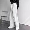 Men Suit Pants Wide Leg Loose Straight-Leg Formal Business Style Side Pockets Button Zipper Closure Solid Color Work Office Trousers