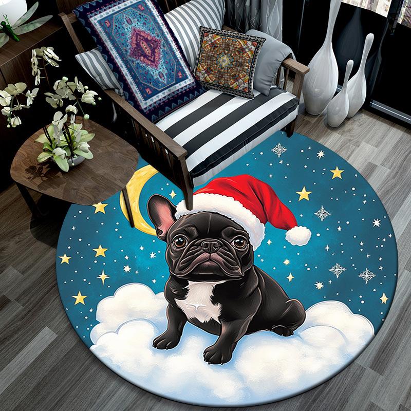 French Bulldog Round Area Rug,Carpet Rug for Living Room Bedroom Sofa Playroom Decor,Non-slip Floor Mat