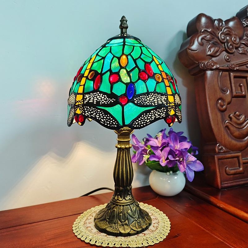 Tiffany Vintage Stained Glass Table Lamp for Bedside or Cafe
