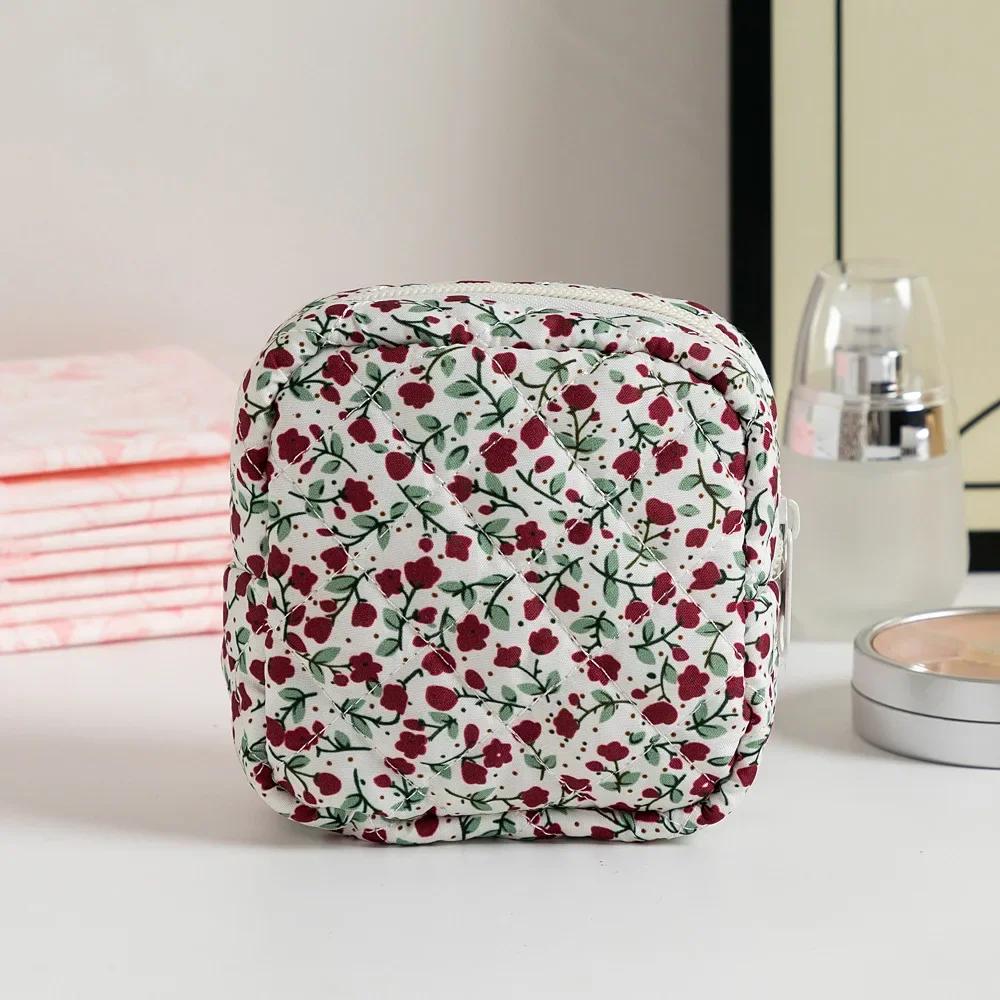 Trendy Korean Makeup Bag for Women Small Cosmetics Organizer Cartoon Cute Coin Purse Fabric Key Lipstick Bag Sanitary Pad Pouch