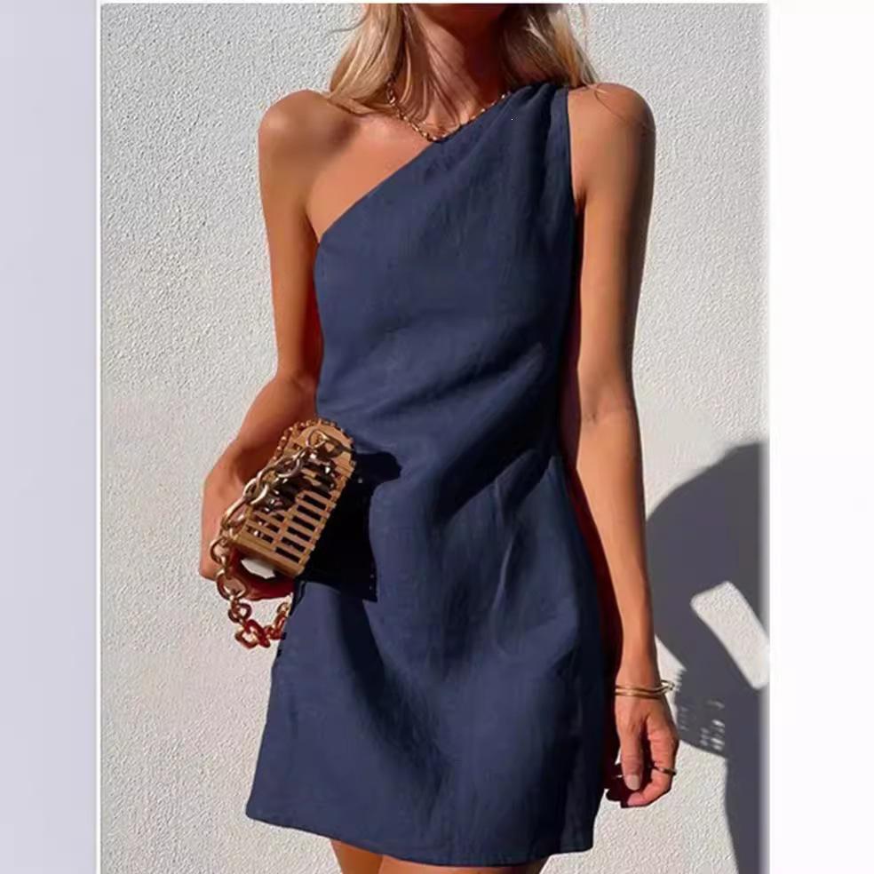 2026 Damen Schlankes One-Shoulder Sommerkleid - Eleganter Europäischer & Amerikanischer Stil Rock