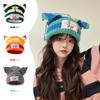 Korean Version of the New Knitted Hat Contrasting Colors Cute Pig Ears Thickened Wool Hat Women's Cold and Warm Cold Hat