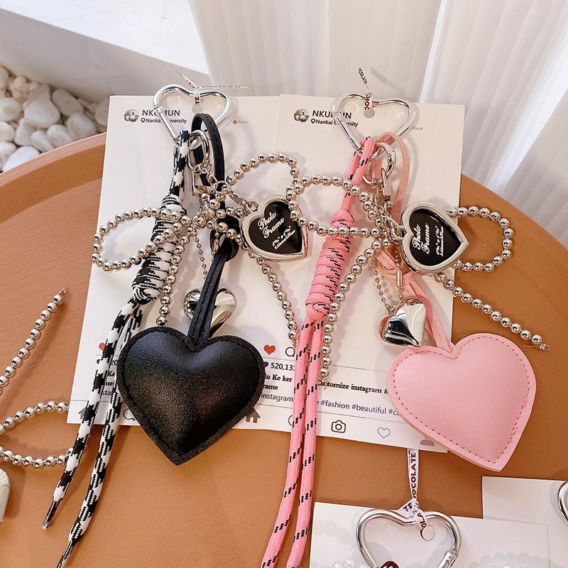 Korean Trendy Leather Heart Bow Backpack Pendant Delicate Beaded HandBag Backpack Pendant Decoration For Girls Gift