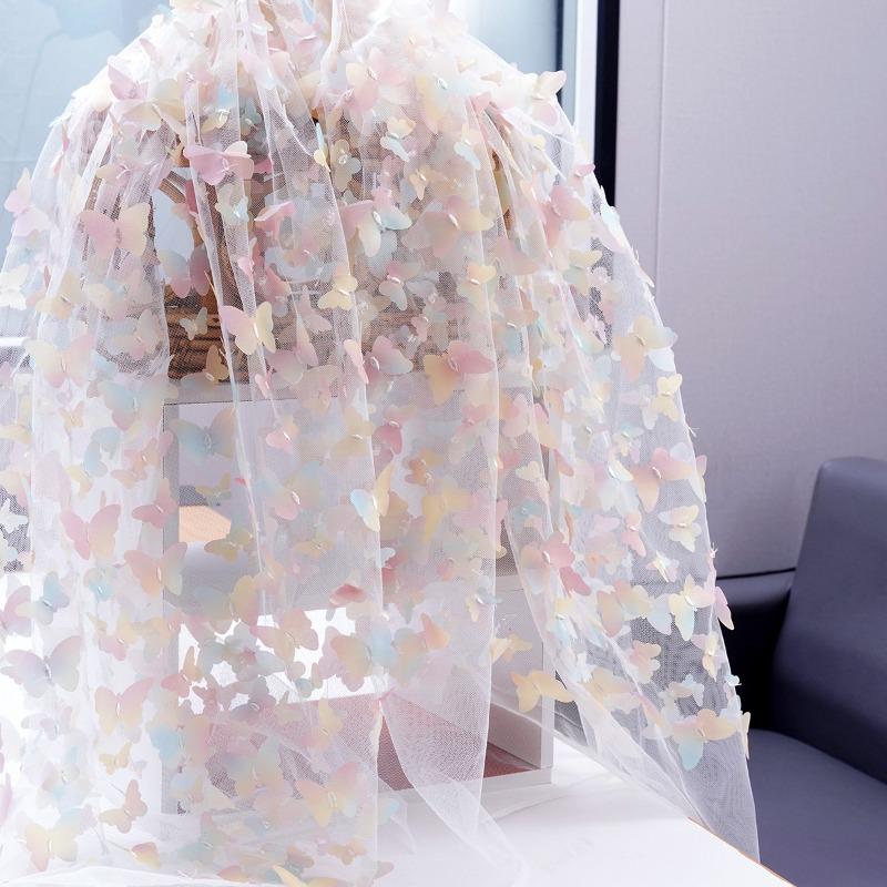 1/3/5 Yards Tulle Embroidery Butterfly Organza Fabric for Wedding Birthday Party Dress Fabric DIY Background Decoration