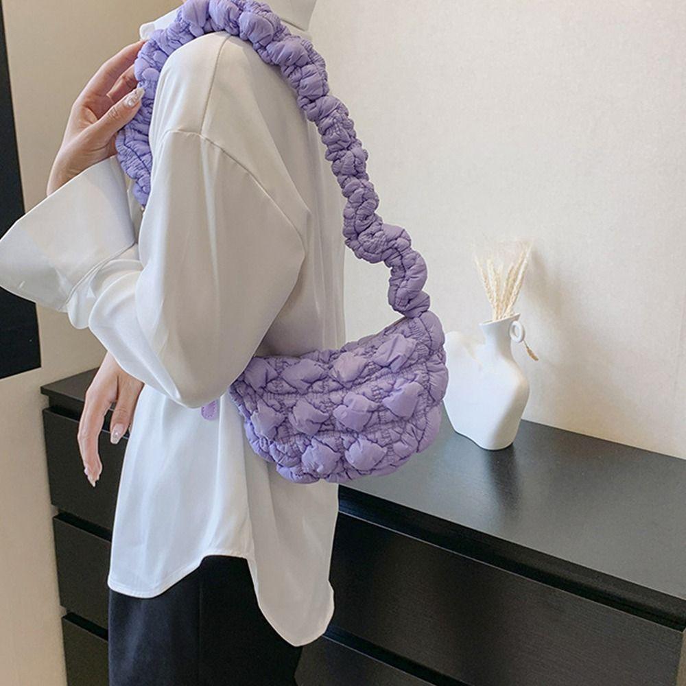 Women Cloud Pleated Bubbles Messenger Bag Elegant Quilted Shopping Bag Casual Shoulder Bag Fashion Simple Solid Color Handbags