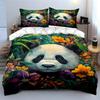 Adorable Panda Peeks From Vibrant Flowers Duvet Cover Set With 3D Printing Design Soft Polyester Bedding Set All-Season Comfort
