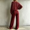 Women's Ribbed Knit Two-Piece Set Long Sleeve Top and Wide Leg Pants Casual Outfit