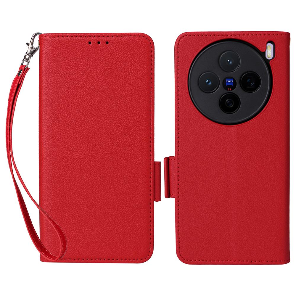 For vivo X200s 5G Leather Case with Wrist Strap Litchi Texture Wallet Phone Cover