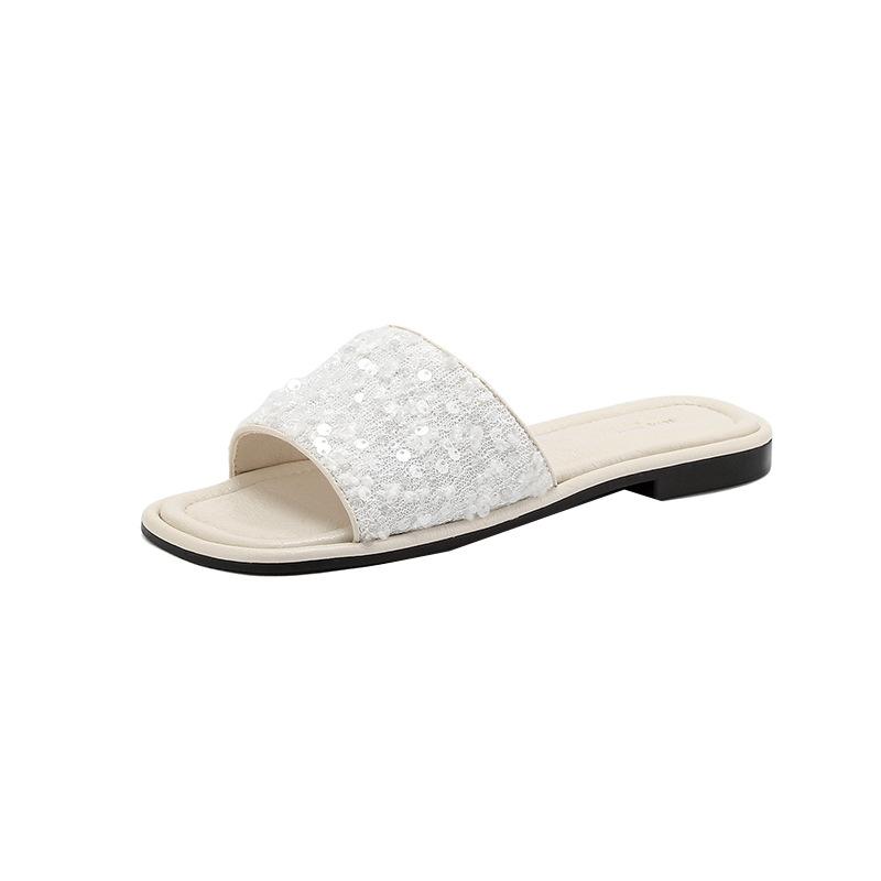 Fashion 2025 Glitter Sequins Shoes Ladies Flipflops Summer Silver Slippers Slip On Slides Woman Open Toe Flats Sandalias Mujer Pantuflas