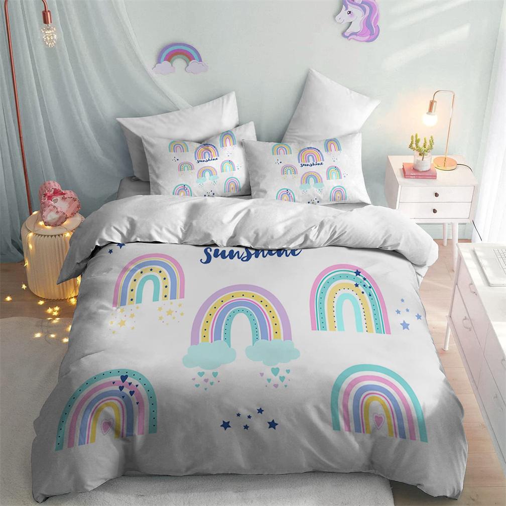 Colorful Rainbow Duvet Cover Microfiber Bedding Set,Print Colorful Rainbow Duvet Quilt Cover And Pillowcase With Zipper Closure