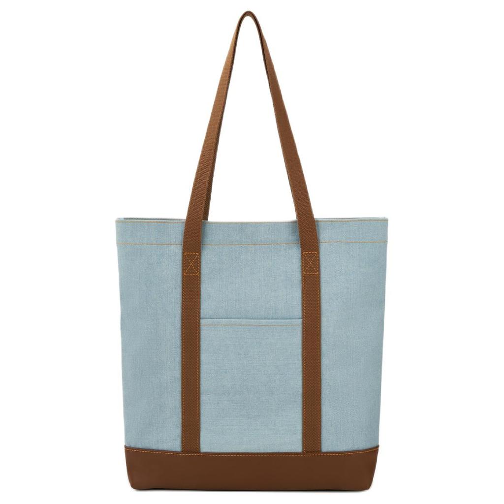 New Lee Denim+PU Artificial Leather Tote Bag, Shoulder Bag Medium Size Unisex Blue & Brown LE250114M