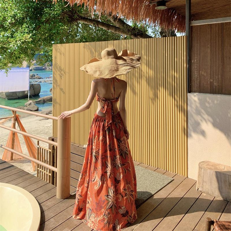 Beautiful Holiday Hollow Pleated Tube Top Neck Skirt Bohemian Ethnic Style Holiday Style Photo Beach Skirt