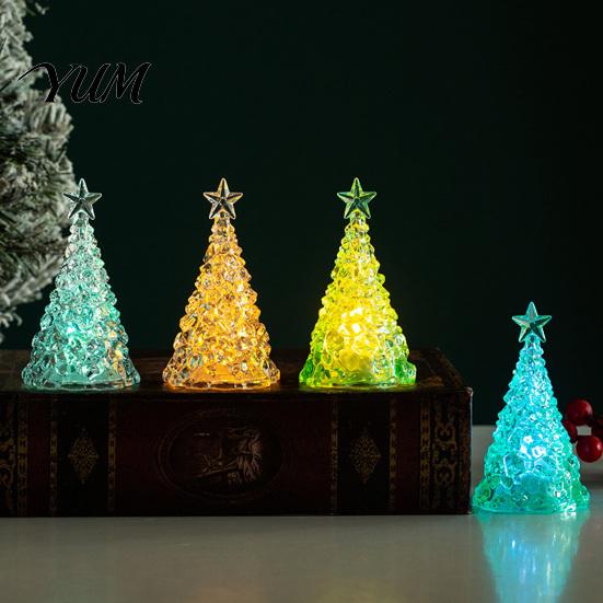 Shimmering Holiday Desktop Decor Glowing Christmas Tree Night Light, Mini Lighted with Star, Indoor for Desk Atmosphere Faux Crystal Tabletop