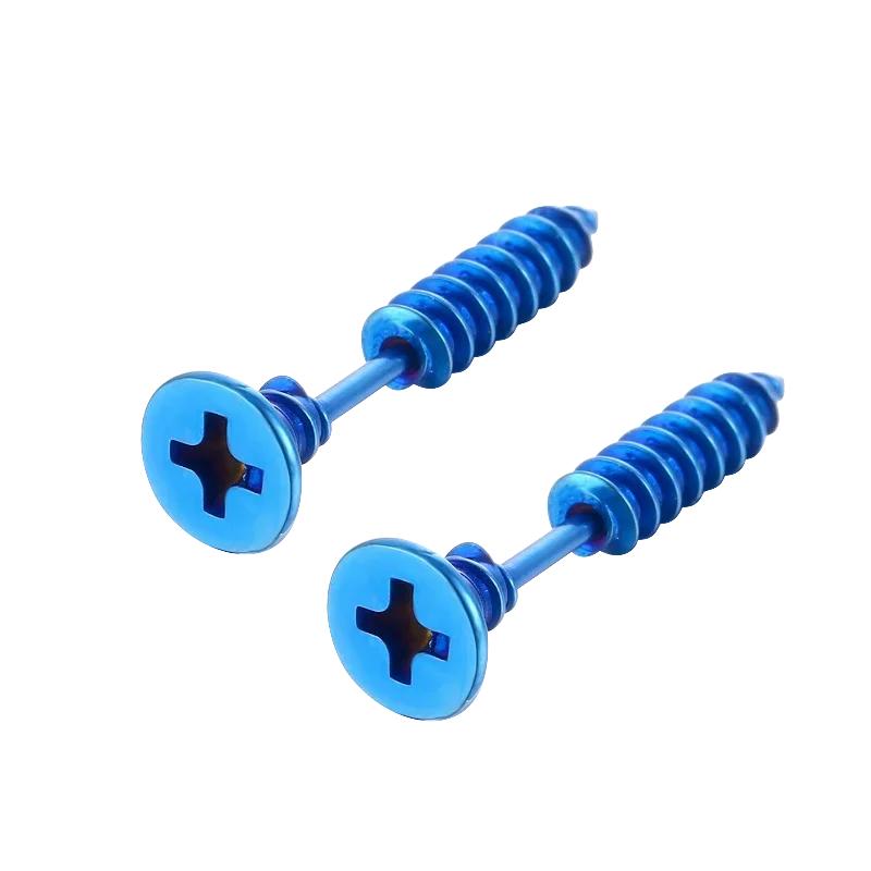 2Pcs Women Men Earrings Stainless Steel Piercing Nail Screw Stud Earrings Punk Rock Helix Ear Piercings Spiral Zircon