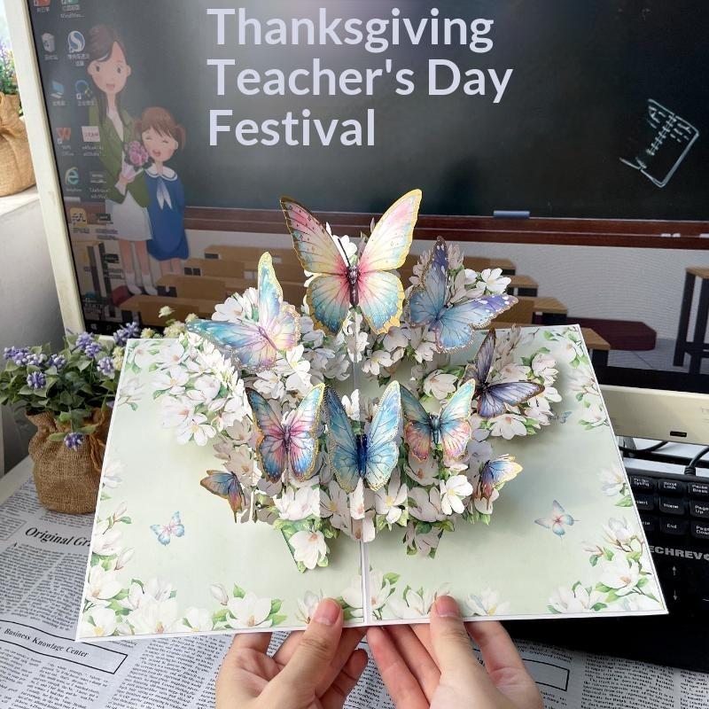 3D Fold Out Butterfly Flower Greeting Card Handmade High Quality Paper Up Card for Graduation Business Holiday Gifts