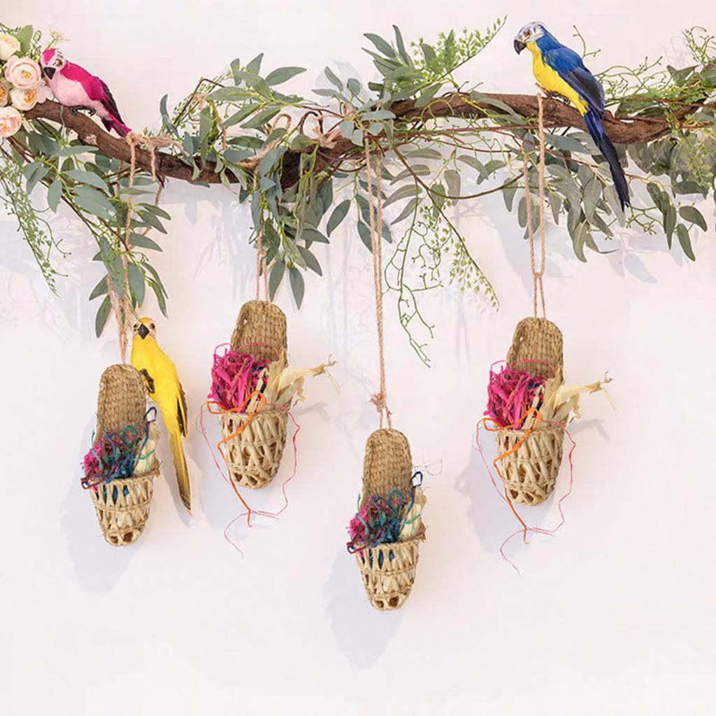 Handmade Straw Parrot Pet Decorative Toy