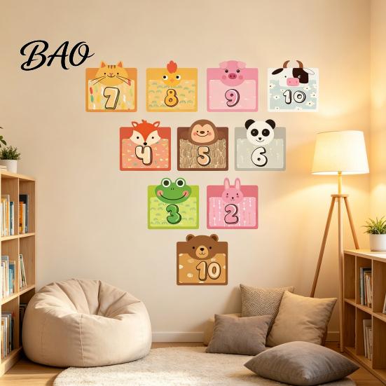 Number Hopscotch Rugs Lattice Floor Stickers, 1-10 Game Decals, Removable Indoor Hopping Tiles Cartoon Animals Wall Decals for Classroom School