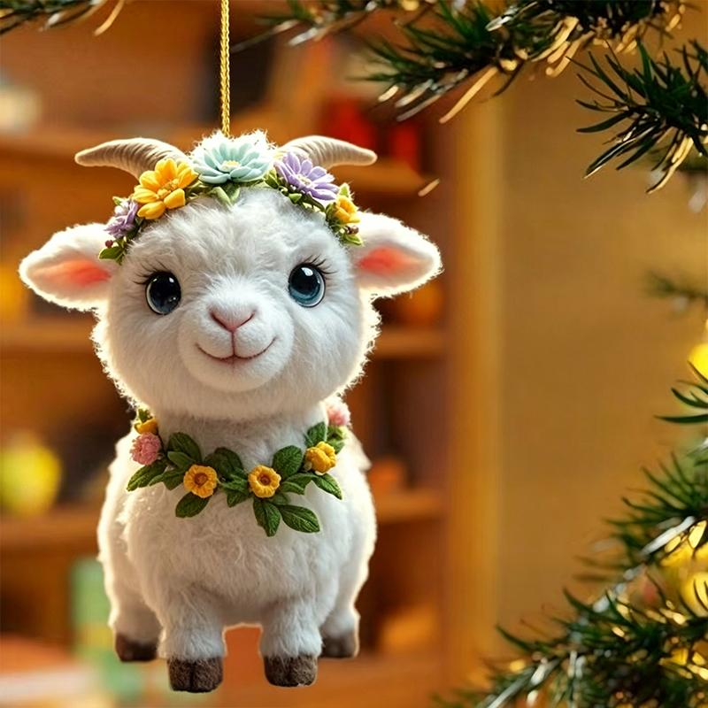 Weihnachtsschaf Anhänger Ornament Flaches Acryl Niedliches Hängendes Lamm für Weihnachtsbaum Feierparty Heimdekorationen