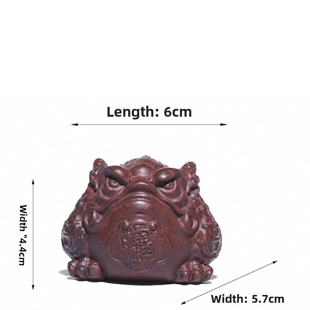 Handmade Yixing Purple Clay Tea Pet - Lucky Dragon Toad, Iron-Red Sand, Glossy Finish, Wealth Attracting, Authentic Teaware