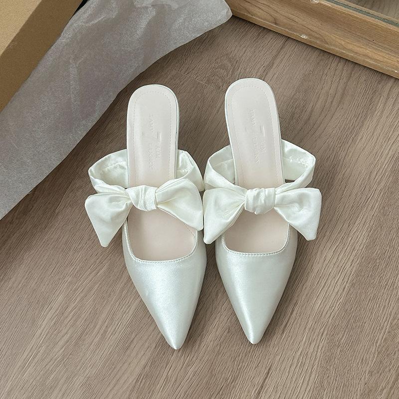 Summer New Bag Head Half Slippers Women's Shoes Outside Wear Temperament Pointed High Heels Daily Commute