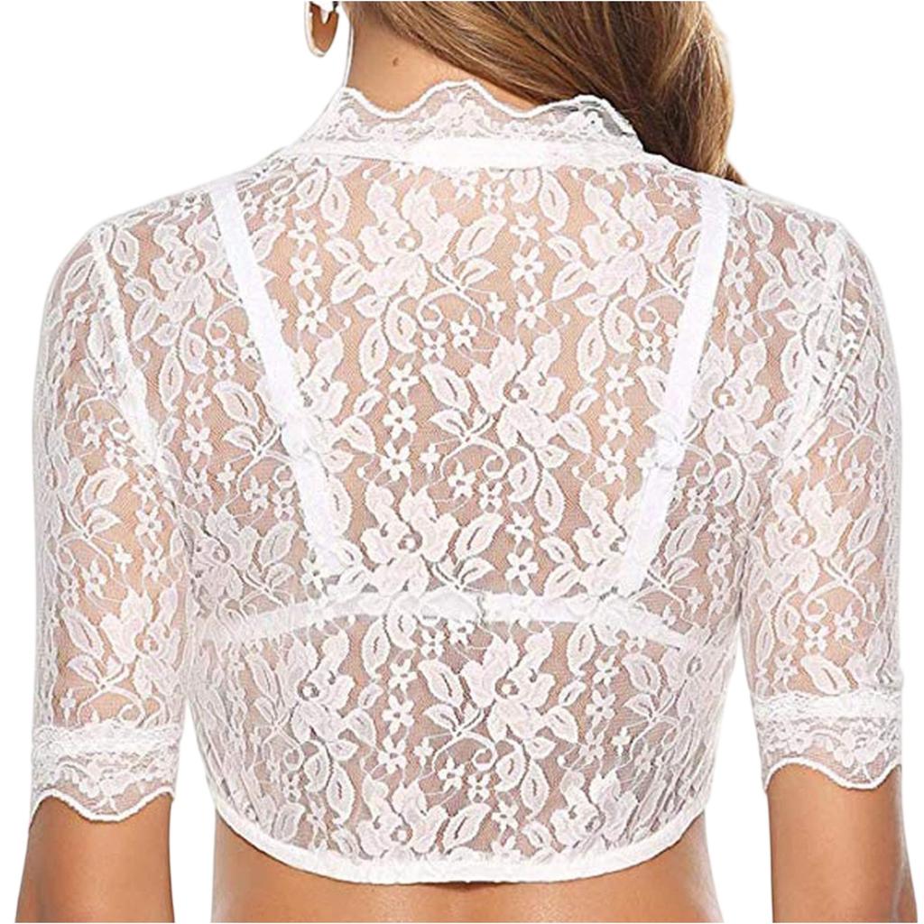Women's Lace Crop Top Sheer Mesh Blouse Half Sleeve See Through Shirt Festival Wear Soft Fabric Lightweight Design