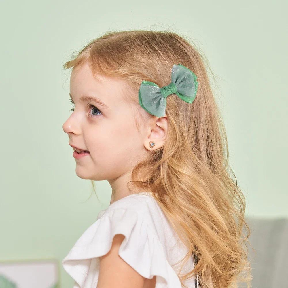 2PCS /Set Embroidery Bowknot Hair Clips 2.7inch Cheer Bows Handmade Hairgripes for Kids Girls Headdress Hair Accessories