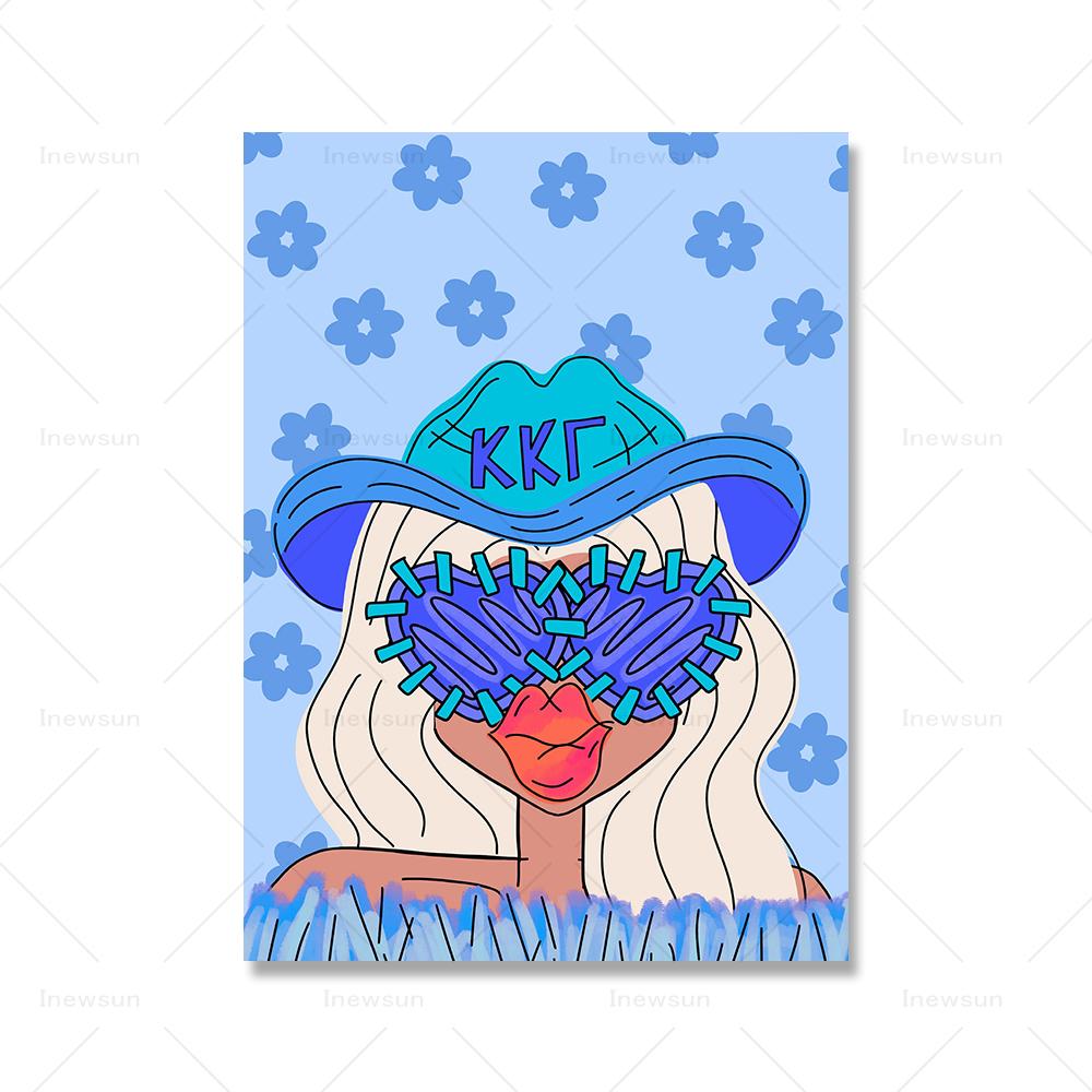 Preppy Funky Girl Portrait Wall Art Canvas Painting Fashion Cartoon Woman Avatar Poster Pictures Modern Dorm Decor Prints