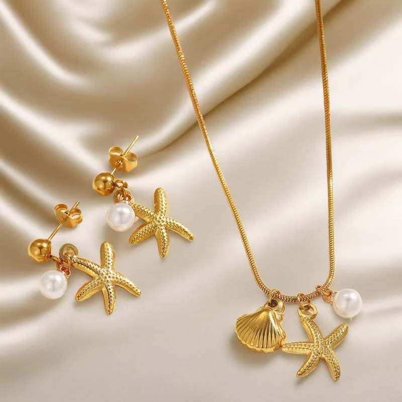 Stainless Steel Starfish Shell Pendant Necklaces For Women Fashion Gold Color Clavicle Chain Choker Beach Jewelry Summer Gifts
