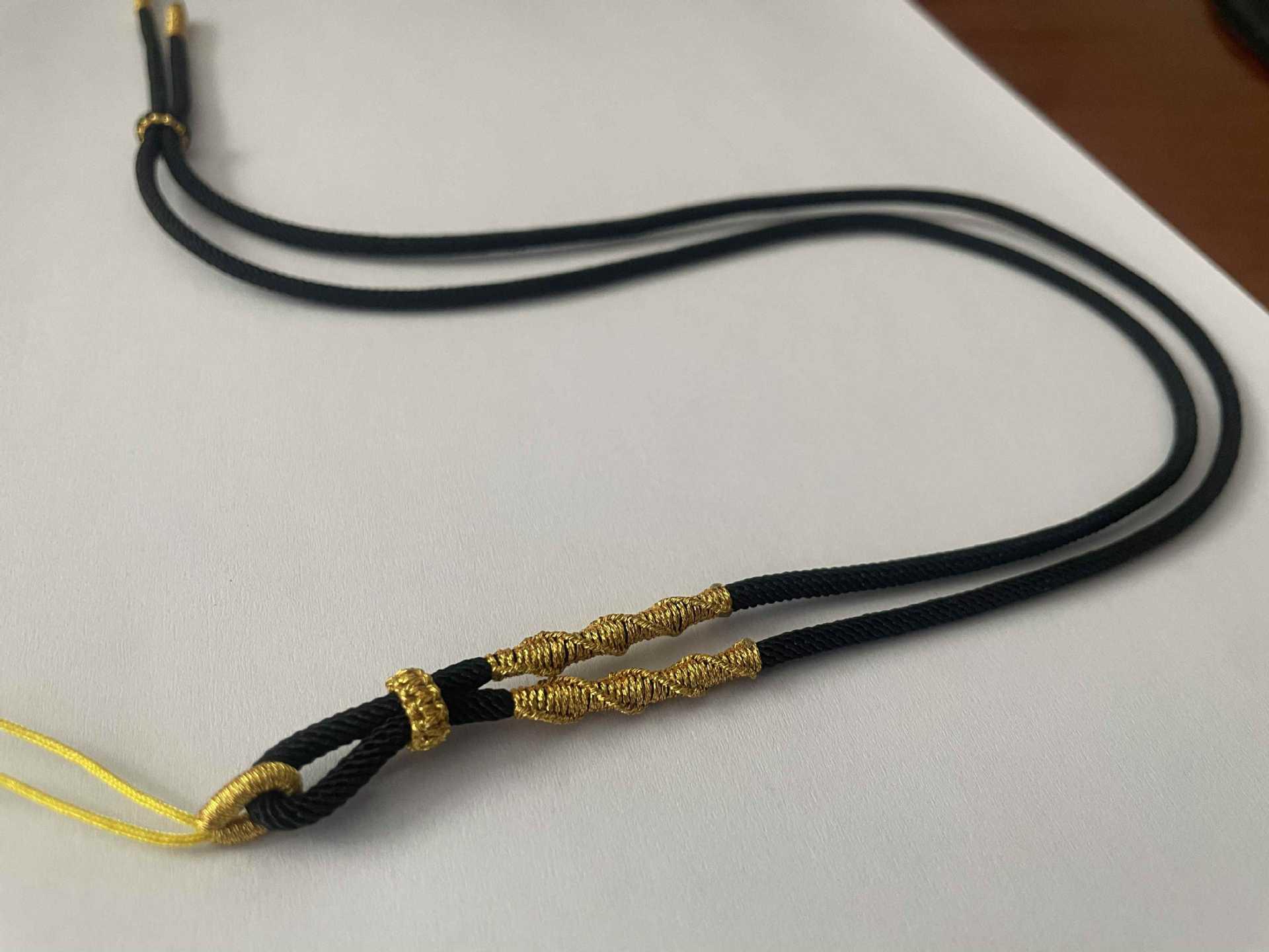 Woven Gold Thread Jade Pendant Necklace with Black Cord Rope Thickness 2.5cm