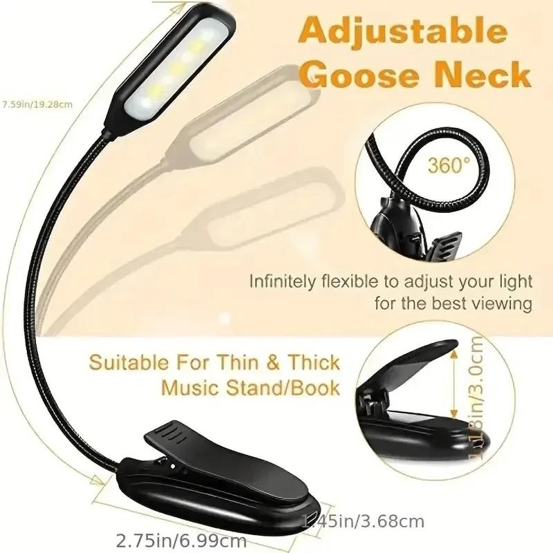Mini USB Rechargeable Book Light Flexible Portable LED Reading Lamp Adjustable Reading Clip Light For Bedroom
