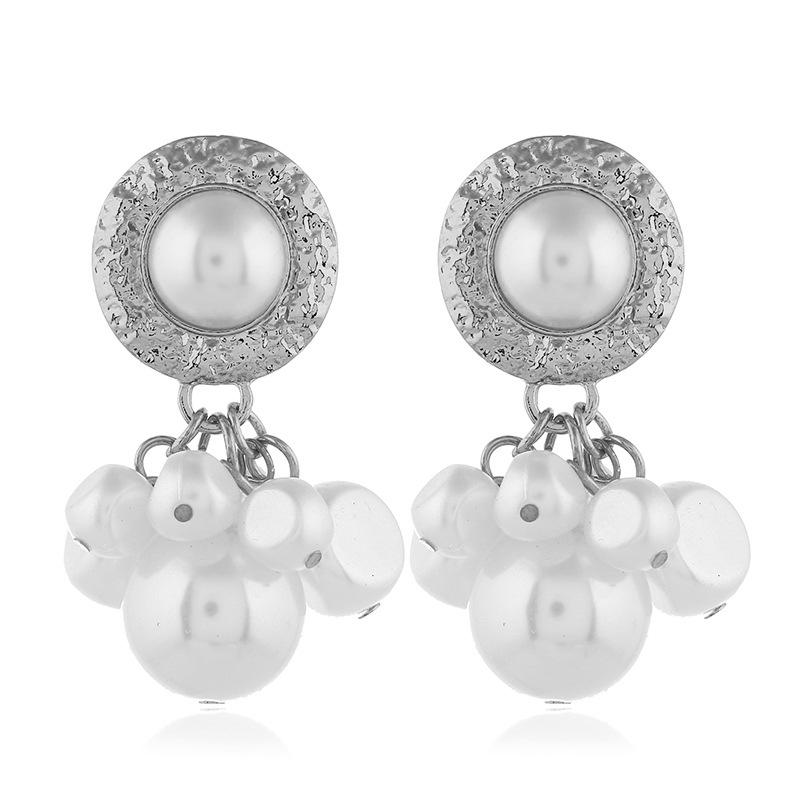 Trendy Cross-Border ZA Style Pearl Tassel Earrings with Irregular Sizes