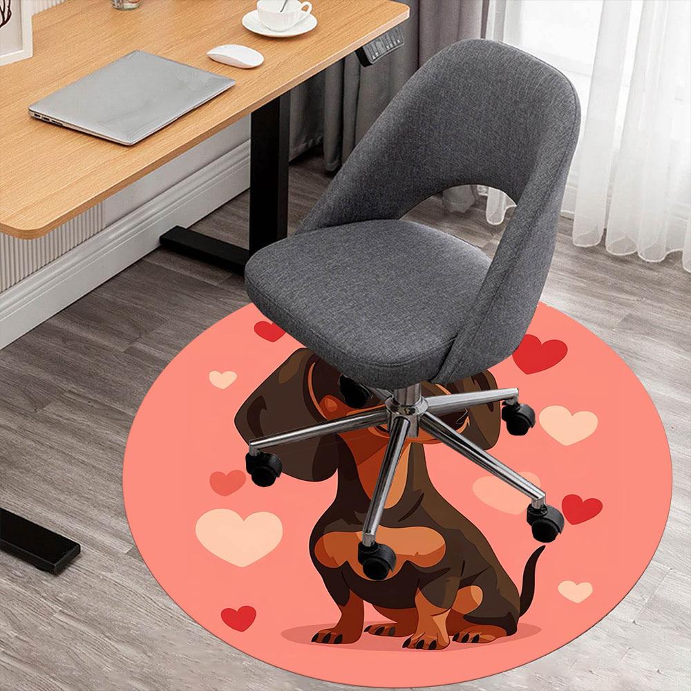 1pc Dachshund Hearts Pattern Office Round Rugs, Under Chair Round Rugs for Living Room, Bedroom, Bathroom Decoration Carpet 091869