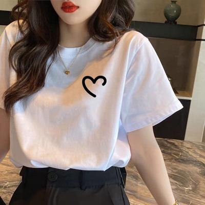 Sommermode Damen Kurzarm Locker Weiß Reine Baumwolle T-Shirt Top