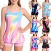 Girls Two Piece Swimsuit Youth Tankini Set with Shorts Athletic Swimwear for Teenagers Print Quick Dry Material