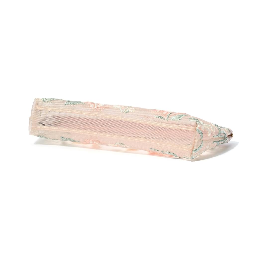 Francfranc Mesh Embroidery Pen & Toothbrush Pouch Pink