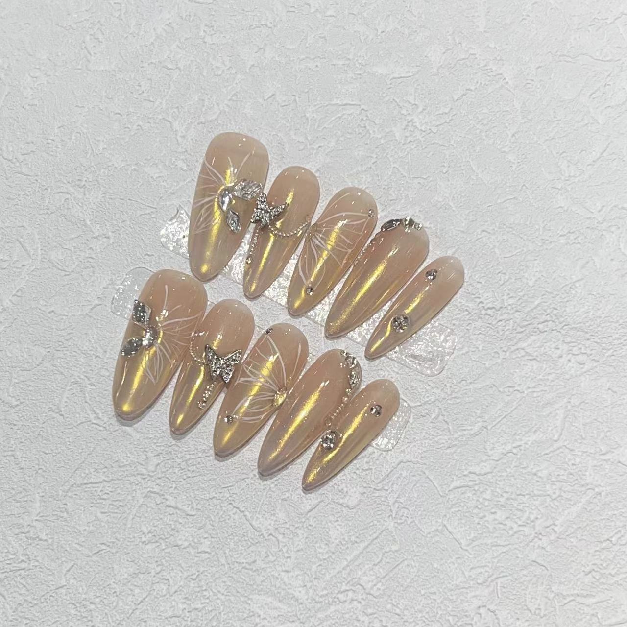 

Ношение брони Ручная работа Ногти Высококлассный Расписной Дизайн Ногтей с Бабочками Аврора Маникюр Патч Готовый large L