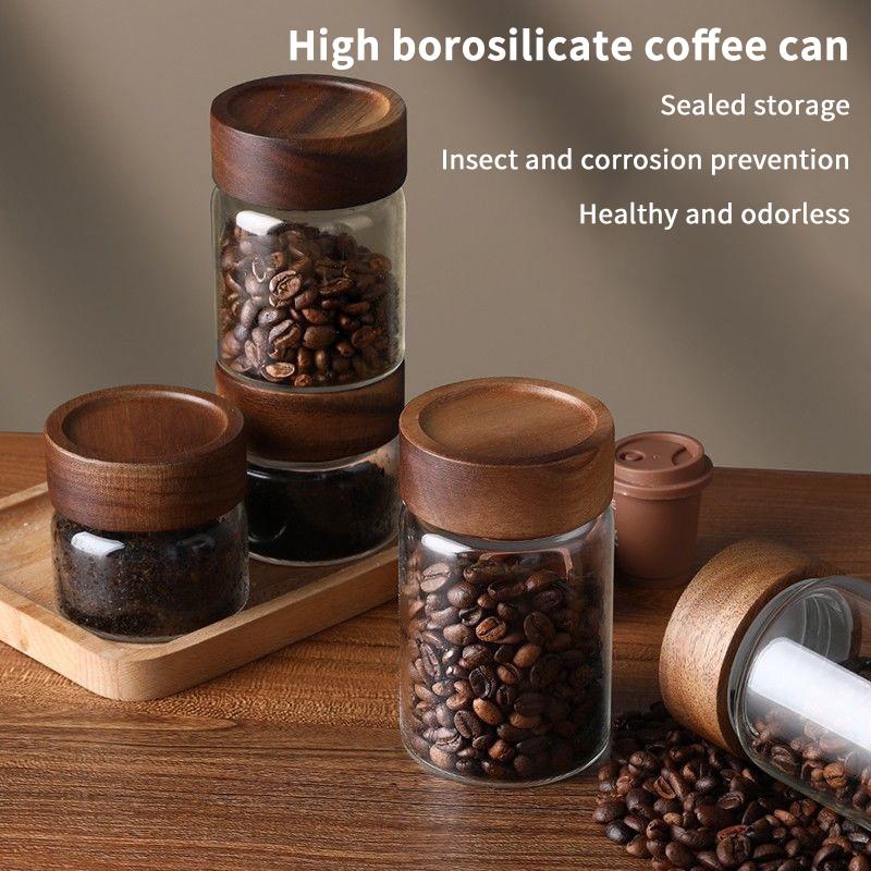 Mini Wood Lid Coffee Beans Storage Container Tube Kitchen Sealed Can Tea Spice Jars Single Dose Espresso Accessory Coffeware