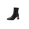French Retro Square Head High-heeled Short Boots Women's Autumn New Rear Zipper Soft Leather Fashion Temperament Versatile Commuter Martin Boots