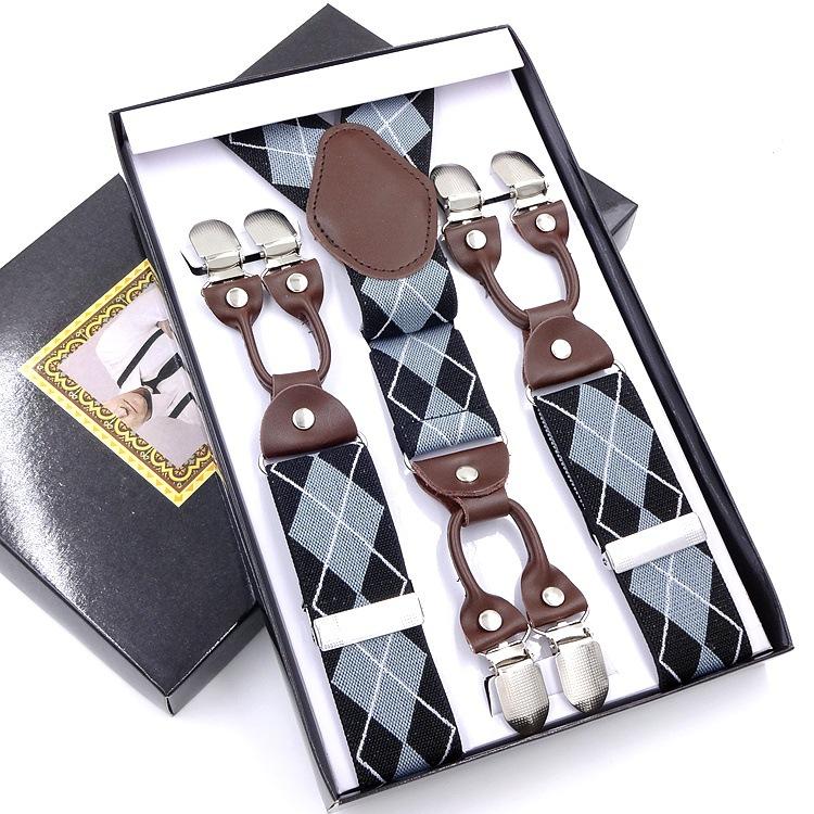 Men'S Six-Clip Suspender Belt Jacquard Strap 3.5 Six-Clip Printed Webbing Six-Clip Wide Strap Clip