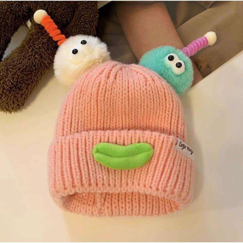 Cute And Funny Cartoon Sausage Mouth Knitted Hat Women Autumn Winter Warm Big Headband